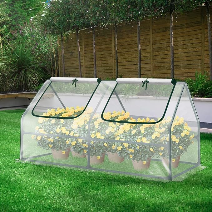 BPS 6x3x3 ft Mini Greenhouse with Transparent PVC Cover UV-Protected Roll-Up Zipper Windows, Ideal for Indoor or Outdoor Use on Raised Garden Beds