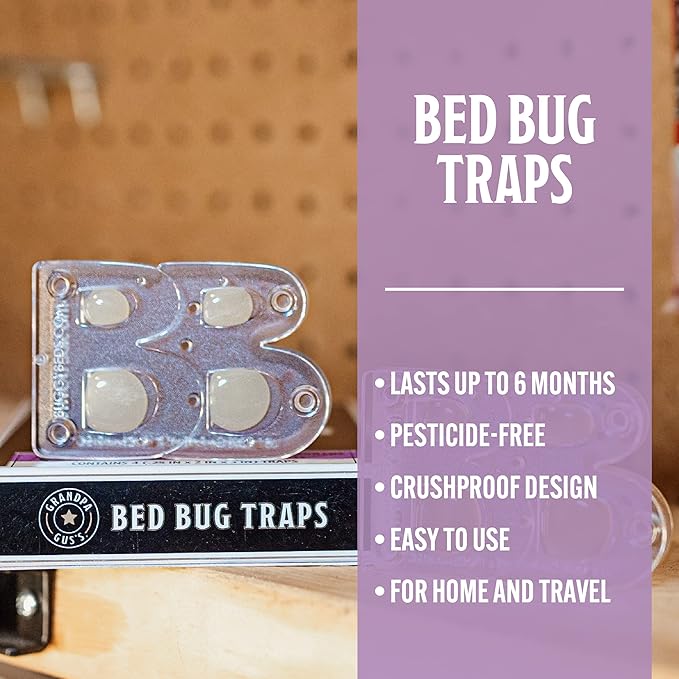 Grandpa Gus's Bed Bug Glue Traps for Home & Travel, Early Detection, Lasts up to 6 Months, Small & Discreet Patented Crush-Proof Design (Pack of 4)