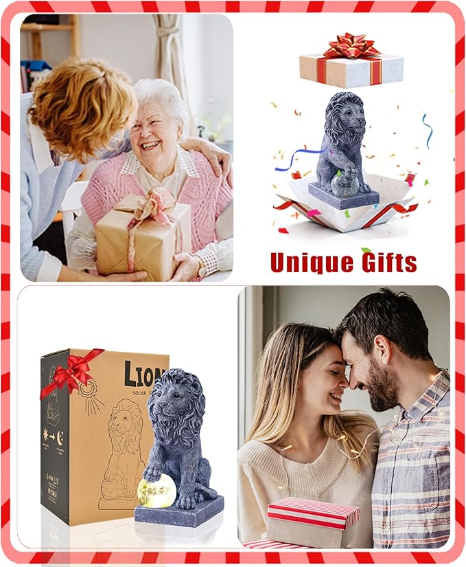 Nacome Guardian Lion Garden Statue: Outdoor Decor Sculpture with Ball Lights for Yard Art Porch Patio - Unique Birthday Gifts for Women Mom