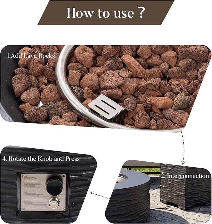 Cosiest Propane Fire Pit for Outside, 35 in Round Gas Fire Pits for Outdoor Patio, CSA Certified, 50000 BTU Concrete Rectangle Base with Rain Cover, Free Lava Rocks