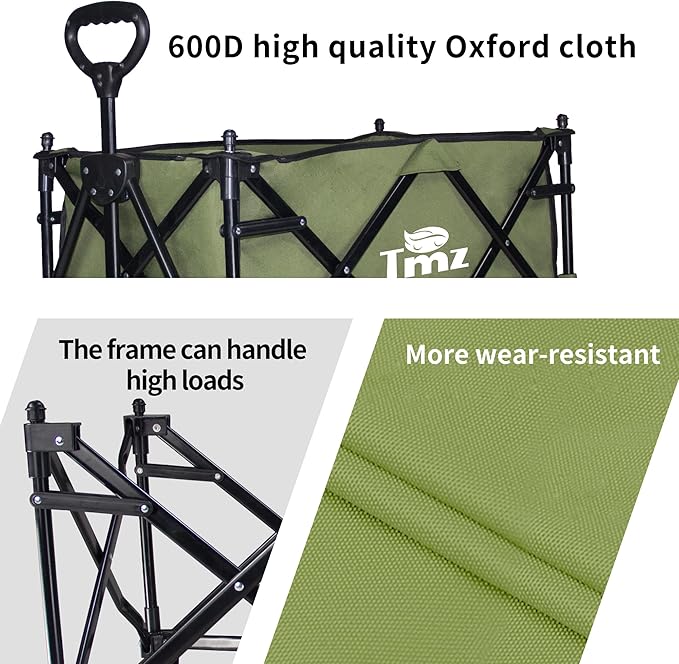 TMZ Collapsible Folding Wagon Cart, Outdoor Utility Garden Cart, Heavy Duty Camping Wagon with Big Wheels, Foldable Wagon for Sports, Shopping, Fishing and Beach-Green