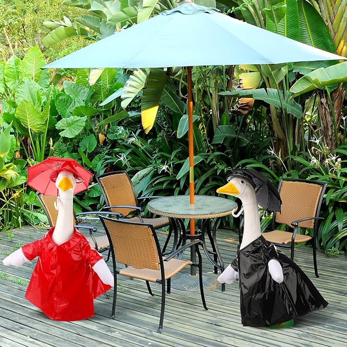 Frienda 2 Set Raincoat Porch Goose Outfit Clothes for 23" High Cement or Plastic Goose, Raincoat and Umbrella Yard Cement Geese Duck Clothes Costume for Fall Halloween Outdoor Garden Patio Decor