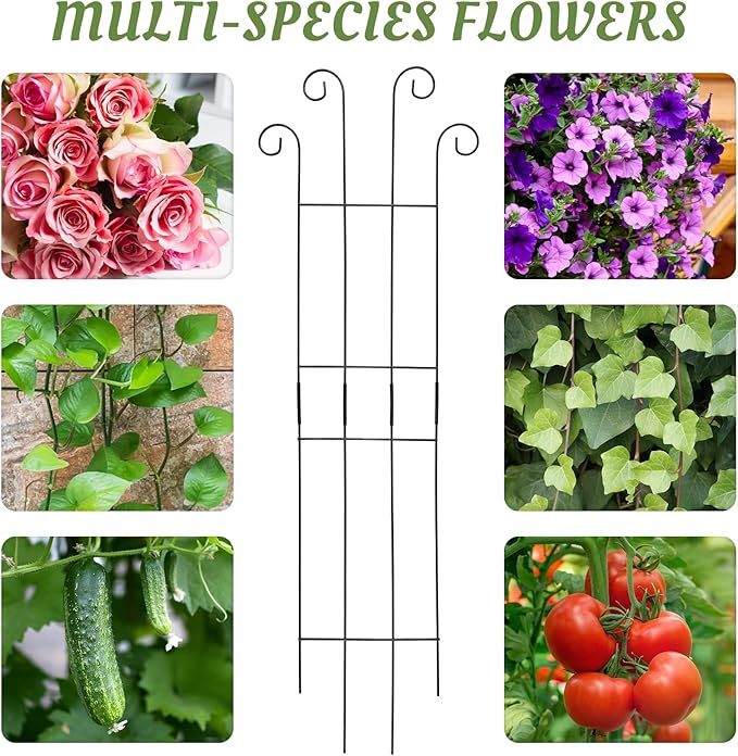 4 Pack 32'' Wave Shape Black Metal Trellis for Climbing Plants Indoor & Outdoor, Garden Trellis for Houseplants Flowers Vine Ivy