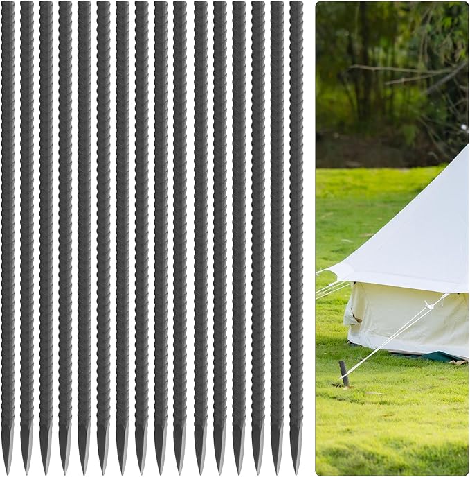 20 Pcs Straight Rebar Stakes 16 inch, 5/16'' Diameter Metal Stakes for Garden, Landscape Timber Spikes Heavy Duty Ground Anchors with Chisel Point End for Concrete Form Tent Fence Camping Trapping