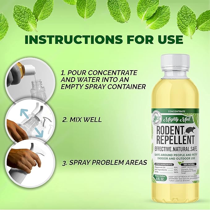 Mighty Mint Peppermint Oil Rodent Repellent Concentrate – Natural Indoor & Outdoor Control for Mice and Rats – Plant-Based, Extra-Strong Formula - 16 oz