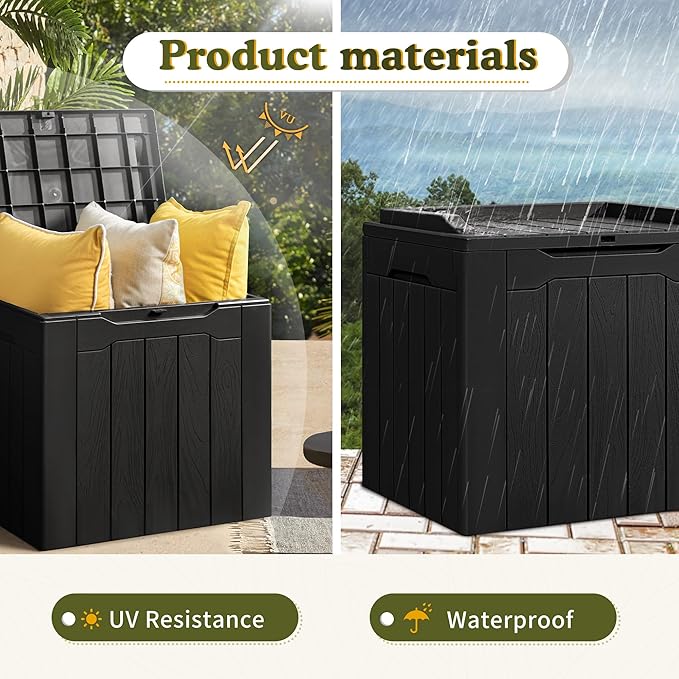 Devoko 31 Gallon Waterproof Outdoor Storage Box Resin Deck Box Lockable and UV Resistant for Patio Furniture,Garden Tools (Black)