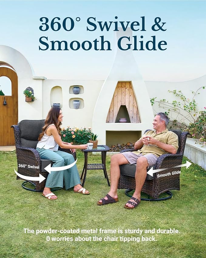 HILLGA Luxury High Back Patio Furniture Set with 6-Inch Thick Cushion, 5-Piece Outdoor Conversation Set with Sofa, Swivel Rocker Chairs & Ottomans, Ideal for Porch Pool Deck Yard (Dark Grey)