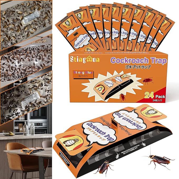 24 Pack Roach Traps Indoor, Sticky Traps for Cockroaches Indoor Home, Sticky Glue Roach Traps, Roach Bait Cockroach Trap for Roach Ants Spiders
