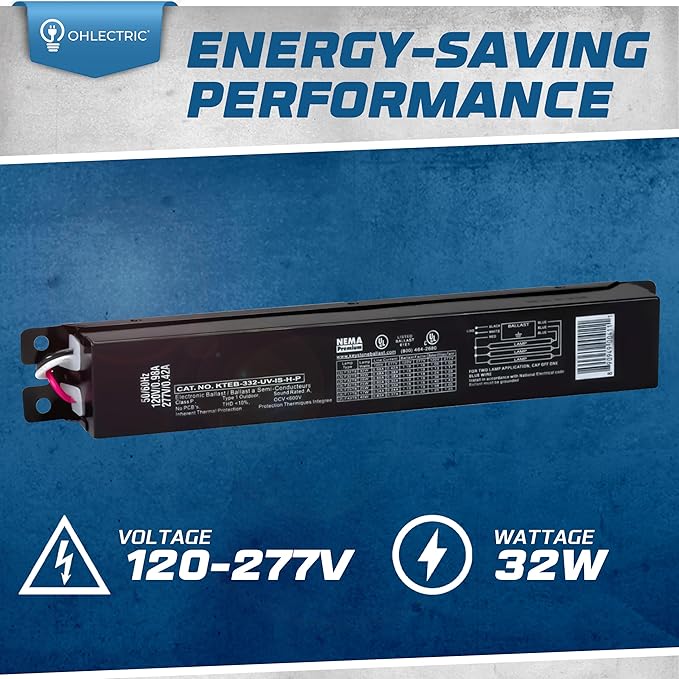 OHLECTRIC 2 Pack - Replacement for Keystone KTEB-332-UV-IS-H-P 3 Lamp T8 Electronic Fluorescent Ballast with High Light Output | 120-277V Input with Instant Start Operation | 1.18 Ballast Factor