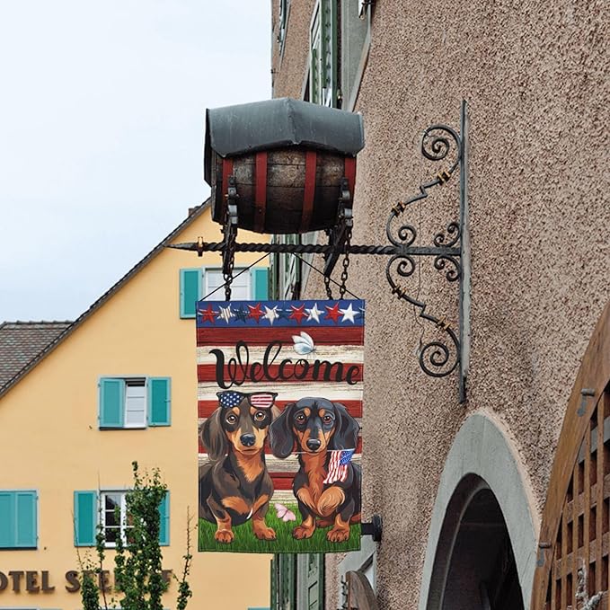 Dachshund Independence Day Patriotic American Dog Garden Flag Welcome Party Outdoor Outside Decorations Picks Home House Garden Yard Decor 12x18 Inch