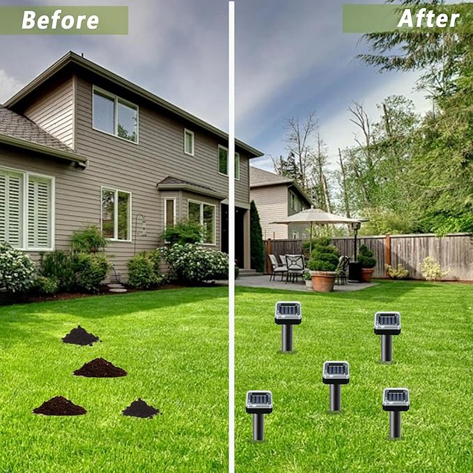 Solar-Powered Mole Repellent 10P Outdoor, Gopher Repellent for Lawn Garden Yard, Mole and Vole Repeller Waterproof, Effectively Repels Gophers Snake Black