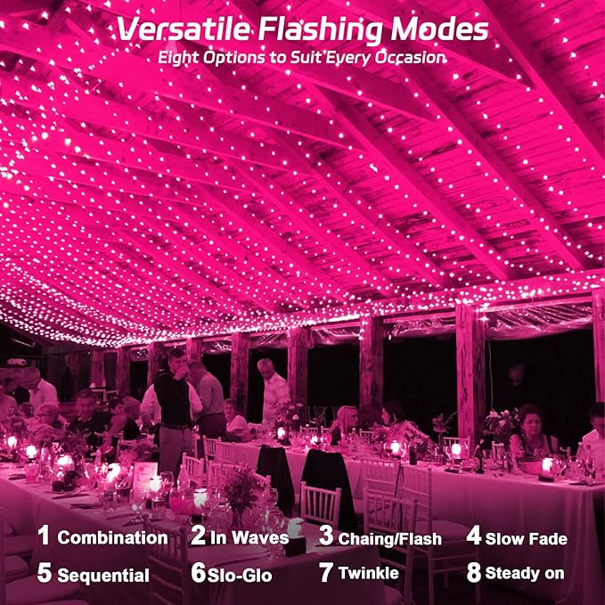Solar Fairy Lights Pink Outdoor Waterproof,16.4ft 50LED Solar String Lights Pink for Outside 8 Modes 2 Packs for Girls Patio Backyard Garden Deorations Pink