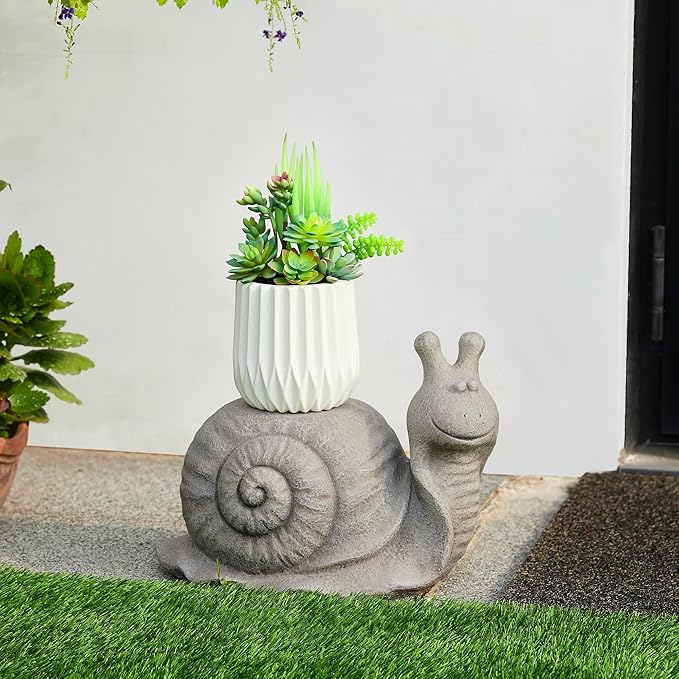 Glitzhome MGO Snail Garden Statue or Planter Stand Indoor and Outdoor Decoration, 16.25" L