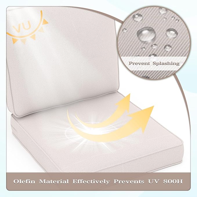 Outdoor Chair Cushions 23" x 24" x 4", Patio Deep Seat Replacement Cushions Set with Zippered Removable Cover, Weather-Resistant Olefin Fabric for Garden Chair Sofa Couch, Set of 4, Beige