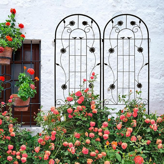 2 Pack Metal Garden Trellis for Climbing Plant Rose Stand, Black Outdoor 86.7" Tall Flower Support Iron Garden Fence (Black 86.7" H