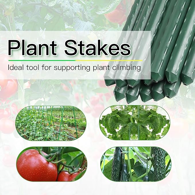 Garden Stakes 4ft, Metal Plant Stakes 4 Feet 30 Pack for Gardening and Farm, 48" Plastic Coated Plant Support for Tomato, Cucumber, Bean, Flower, Potted and More Climbing Plants