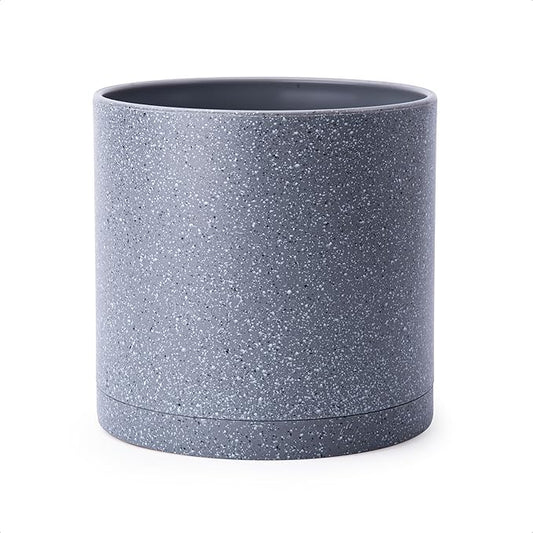 D'vine Dev 10 Inch Plastic Planter Pots for Plant Pot with Drainage Hole and Seamless Saucers, Speckled Gray Color, 74-X-G-2