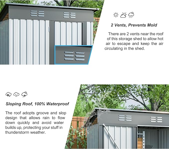 Outdoor Storage Shed, 5x3 FT Galvanized Steel Metal Shed, Lockable Waterproof Tool Storage Sheds for Garden, Patio, Lawn – Durable Storage Solution in Multiple Sizes