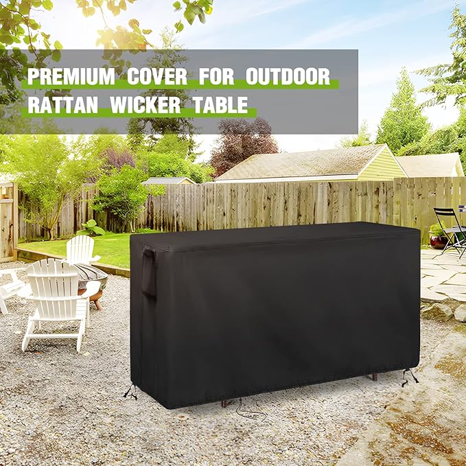 Outdoor Bar Cover for Patio Wicker Bar Counter Table 55"L x 18"D x 36"H, Waterproof& Heavy Duty Cover for Patio Rattan Wicker Bar Table-Rectangle