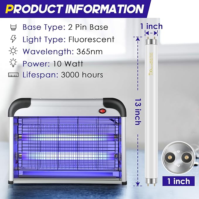 Qualirey 12 Pack Bug Zapper Replacement Light Bulbs 10W for 20W Indoor Bug Zapper, BL T8 F10W 13Inch Light Tube Compatible with Aspectek, Liba, Micnaron, Lulu Home and Other 20W Mosquito Lamp