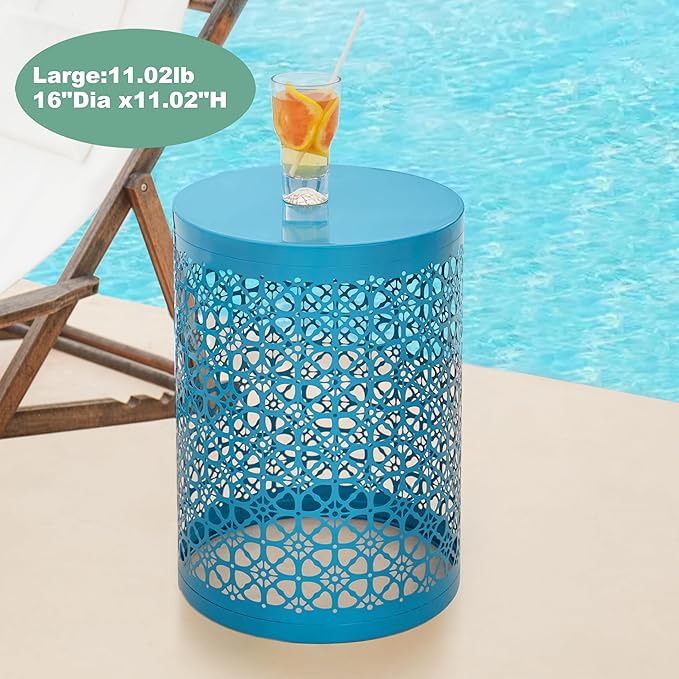 HFHOME Set of 3 Metal Side End Tables Nightstand, Nesting Round Coffee Table for Indoor Outdoor, Heavy Duty Metal Plant Stand Living Room Garden Stool - Blue