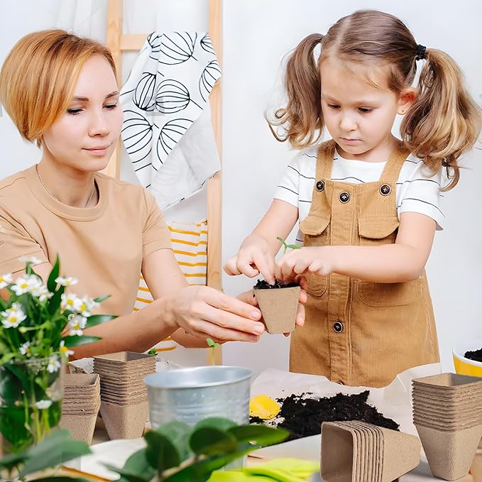 120 Pack 3.15 Inch Square Peat Pots for Seedlings, Seed Starting Pots with Drainage Holes Nursery Pot, Herb Seed Starter Pot Kits wit 30 Plant Labels, 2 Transplant Tools.