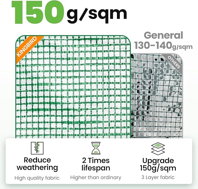 KING BIRD Premium 15x6.6x6.6FT Greenhouse for Outdoors, Large Walk-in Heavy Duty Galvanized Steel Frame, Mesh Door Screen Window Upgraded Zipper Tunnel Hoop for Garden Plant Winter, Green