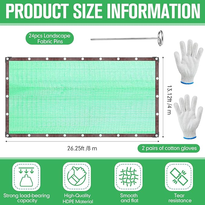 Fruit Collector Harvesting Net 26 x 13 ft with Ground Pegs and 2 Pairs of Gloves Reusable Leaf Agricultural Collection Netting Fruit Picking Basket for Trees Walnut Olive Chestnut
