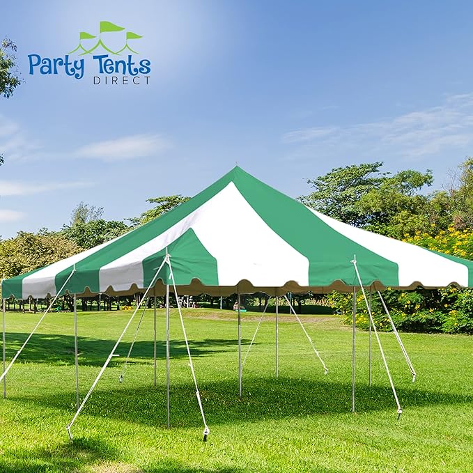 Party Tents Direct 20'x20' Weekender Standard Canopy Pole Tent - Easy Up Canopy Tent with 80 Person Capacity - Outdoor Canopies for Parties, Weddings, & Events (Green/White Top)