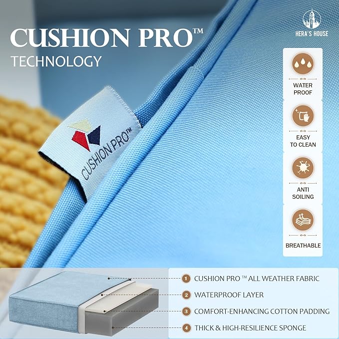 HERA'S HOUSE 5 Piece Patio Furniture Set, 2 x Swivel Chair, 2 x Ottoman, 1 x 3-Seat Sofa, All Cushioned 7 Seats Outdoor Conversation Set for Lawn Garden Backyard, Blue