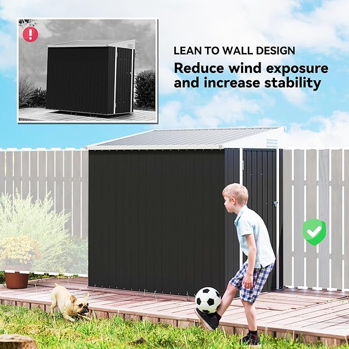 Outsunny 4' x 6' Metal Outdoor Storage Shed, Lean to Storage Shed, Garden Tool Storage House with Lockable Door and 2 Air Vents for Backyard, Patio, Lawn, Dark Gray