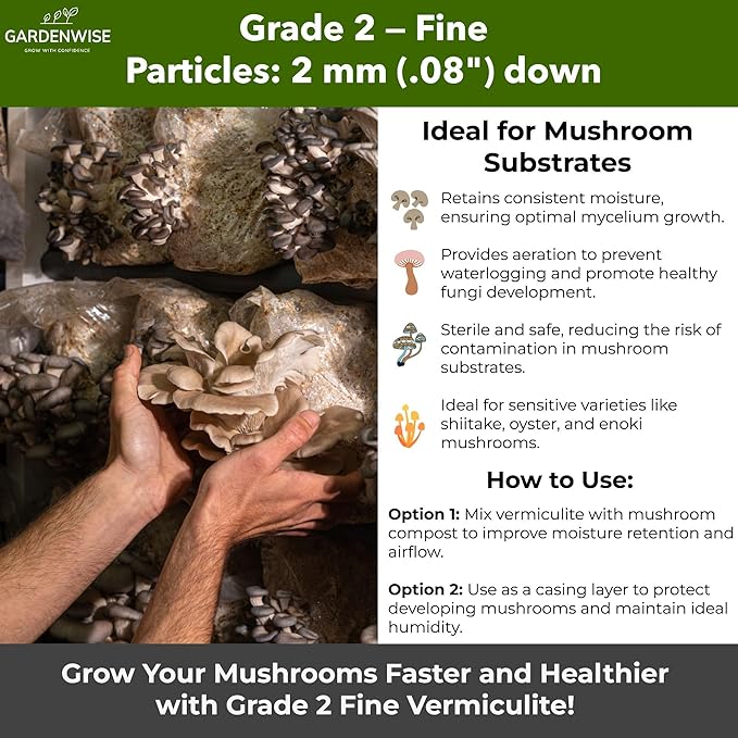 Organic Fine Vermiculite for Indoor Gardening Plants and Mushrooms – Enhances Soil Aeration, Seed Germination, Rooting Cuttings – Small Packages and Bulk (Vermiculite Grade 2 – Fine, 1 qt)