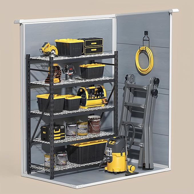 Gizoon 5x3 FT Outdoor Storage Shed with Lockable Door, Resin Weatherproof Plastic Garden Shed with Floor & Ventilation, Backyard Shed for Patio, Lawn Tools, Bike, and Toys