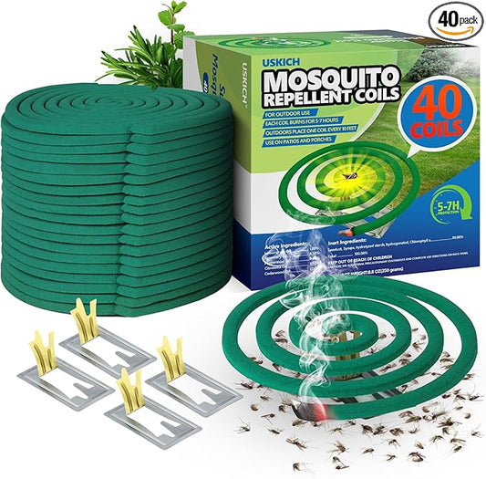 Mosquito Repellent Coils -Mosquito Repellent Outdoor Patio Fresh Scent,Use Reaches Up to 10 feet, Each Mosquito Coils Burns for 5-7 Hours (Contains 40 coils & 4 Stands)