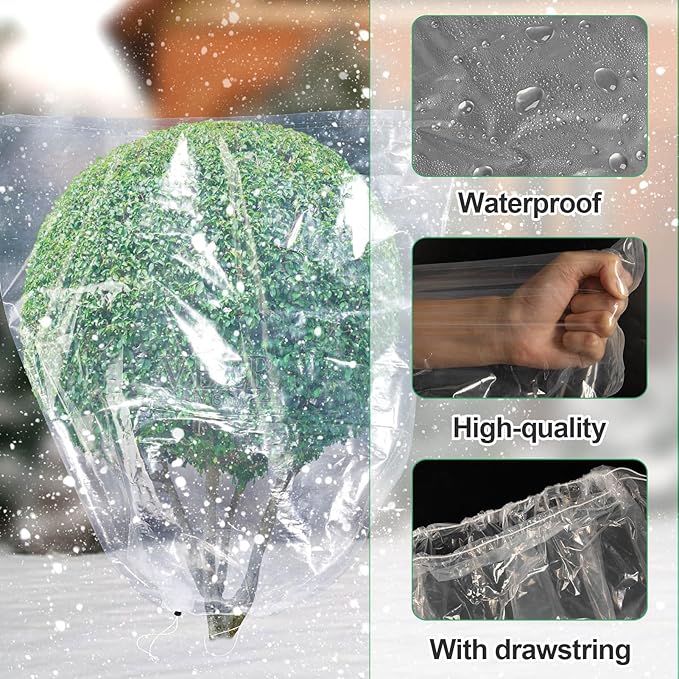 ANPHSIN 2 Pcs Extra Large Winter Plant Cover Freeze Protection - 70.8" x 82.7" Plastic Plant Frost Bags with Drawstring, Waterproof Plant Shelter Coverings for Outdoors Garden Shrubs Palm Fruit Trees