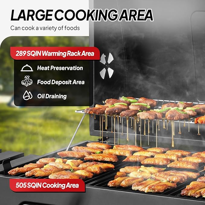 ROVSUN Charcoal Grill with Two Side Tables, Extra Large Cooking Area, Two Individual Lifting Charcoal Trays, Pull-out Ash Tray, Perfect BBQ Grill for Outdoor Picnic, Black