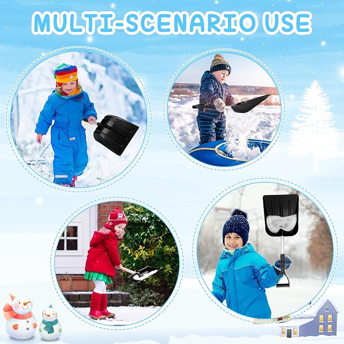 Lasnten 4 Pcs Kid's Snow Shovel Plastic Digging Lightweight Portable Beach Shovels for Kids Boys Girls Home Yard Garden Outdoor Activities Snow Removal(Black)