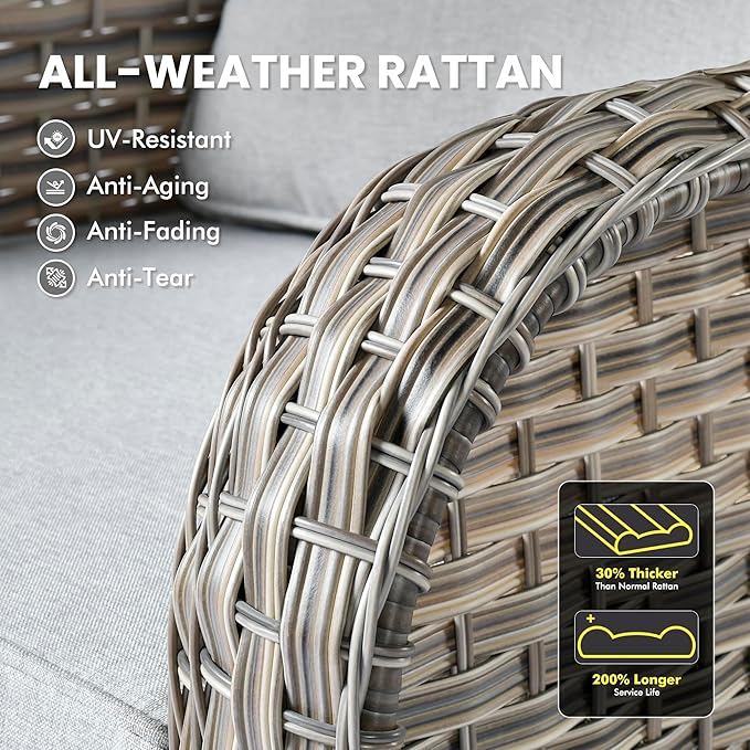 Outdoor Sectional Patio Furniture Set with Swivel Rocking Chairs,9 Pieces Wicker Conversation Sets L Shaped Couch Out Door Sofa Set Outside Furniture for Garden Deck Yard Porch,Grey