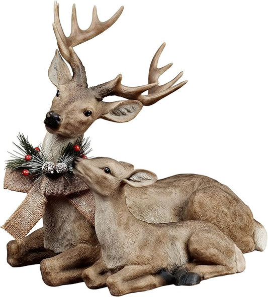 Lying Deer and Fawn Figurine Christmas Holiday Decoration 18" X 16" Tall