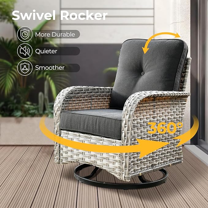 HOOOWOOO Outdoor Sectional Patio Furniture Set,9 Pieces Wicker Conversation Sets L Shaped Couch,Extra Deep Out Door Sofa Outside Furniture with Rocking Chairs,Black