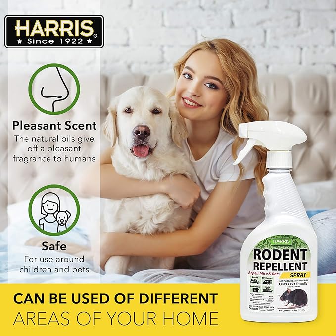 Harris Peppermint Oil Mice & Rodent Repellent Spray for House and Car Engines, Humane Mouse Trap Substitute, 20oz