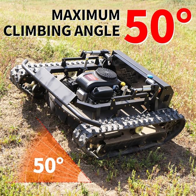 Lawn Mower, Remote Control Lawn Mower, Small Crawler Oil-Electric Hybrid Four-Wheel Drive Lawn Mowing and Weed Whacker, All Terrain Grass Cutter Yard Mower, 65° Climbing (SKD-608-90)