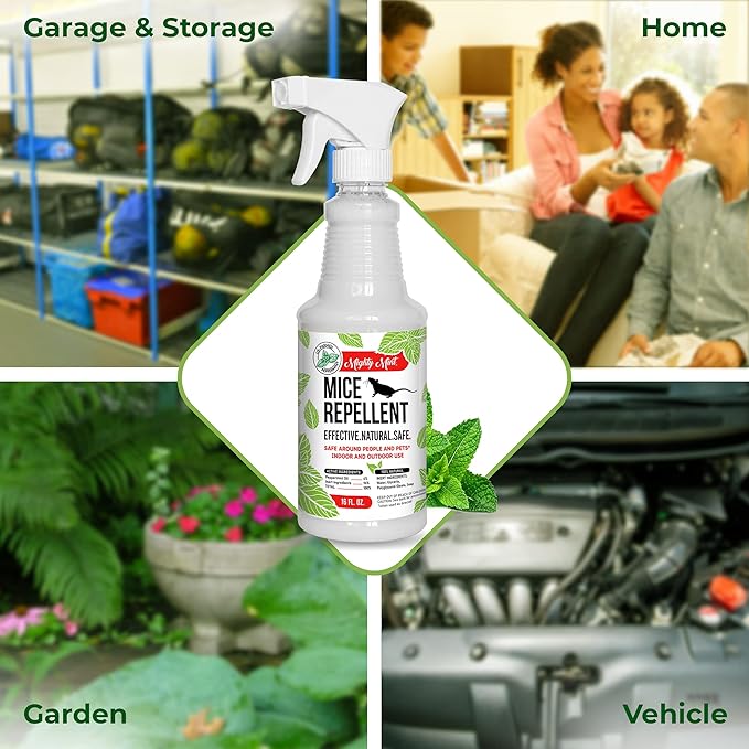 Mighty Mint Peppermint Oil Mouse Repellent Spray – Natural Indoor & Outdoor Control for Mice and Rodents – Plant-Based, Extra-Strong Formula - 16 oz