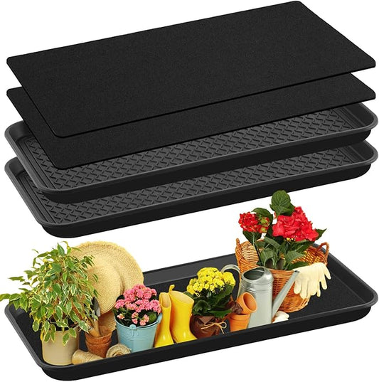Vesici 4 Pack Large Self-Watering Plant Trays (30"x15") and 3mm Capillary Mat-Automatic Watering System for Indoor/Outdoor Plants, Durable Plastic Seedling Trays for Potted Plant, Garden