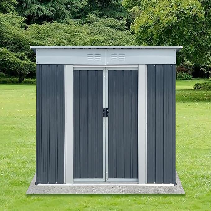 Ball & Cast 6x4FT Outdoor Storage Shed with Punched Vents,Heavy Duty Metal Sheds with Sliding Doors & Padlock,Waterproof Tool Sheds for Garden,Backyard,Lawn,Easy to Assemble,Grey
