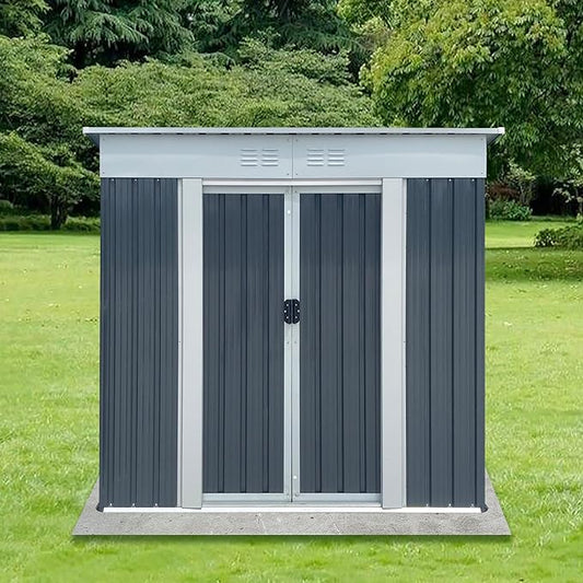 Ball & Cast 6x4FT Outdoor Storage Shed with Punched Vents,Heavy Duty Metal Sheds with Sliding Doors & Padlock,Waterproof Tool Sheds for Garden,Backyard,Lawn,Easy to Assemble,Grey