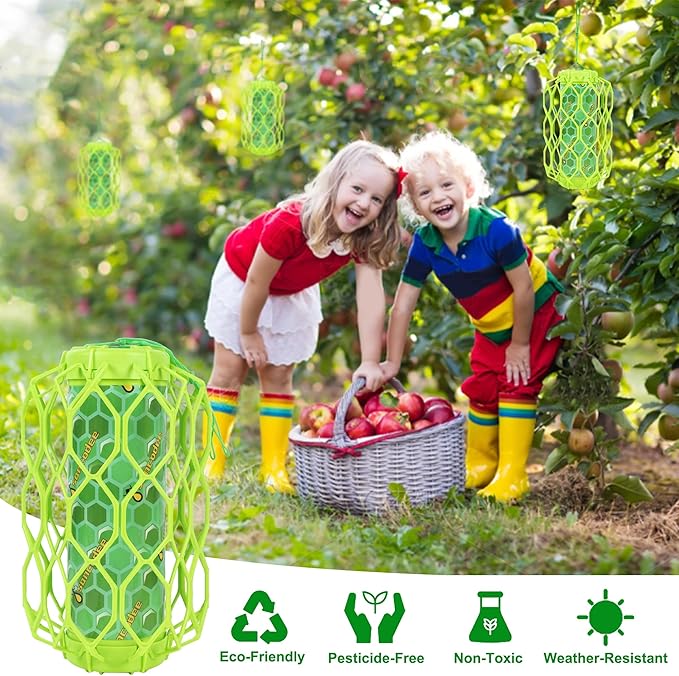 4 Pack Upgraded Wasp Trap Outdoor Hanging, Carpenter Bee and Hornet Catcher, Reusable Yellow Jacket Trap with Bait Reservoir, Bee Killer and Wasp Catcher for Outside (Green)