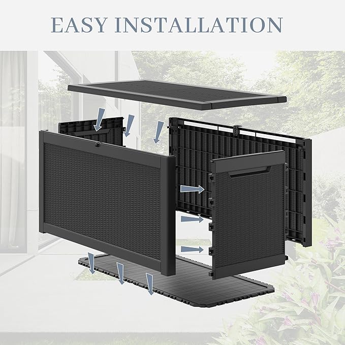 NUNU LAB 260 Gallon Outdoor Storage Box,Resin Large Sturdy Deck Box, Backyard Outside Storage Box Waterproof with Double Wall Panels,Package Delivery Garden Outdoor Hose Bin