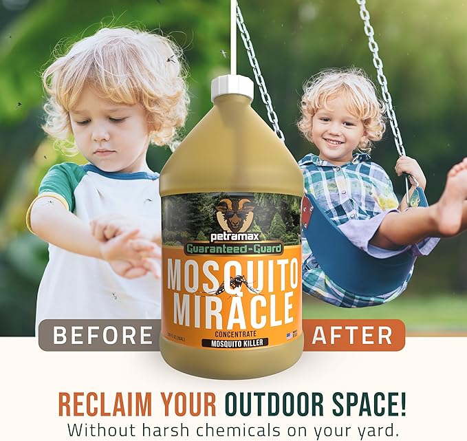 PetraMax Miracle Outdoor Mosquito Spray for Yard - Tested to Kill, Backyard Mosquito Fogger Machine Liquid Concentrate - Pet Safe Fogger Spray - Commercial/Private Pet Friendly Lawn Treatment (4 Gal)