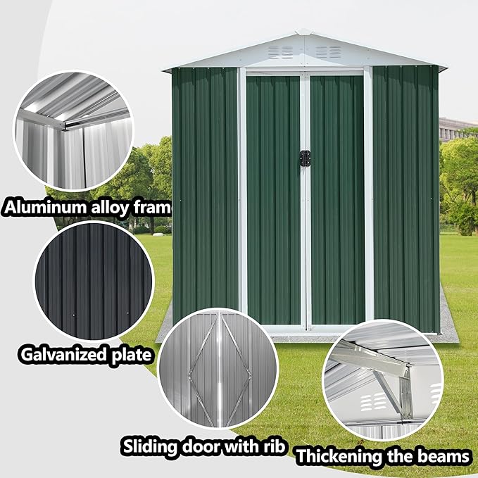 Ball & Cast 6x4FT Outdoor Storage Shed with Punched Vents,Heavy Duty Metal Sheds with Lockable Doors,Waterproof Tool Sheds for Garden,Backyard,Lawn,Easy to Assemble,Green